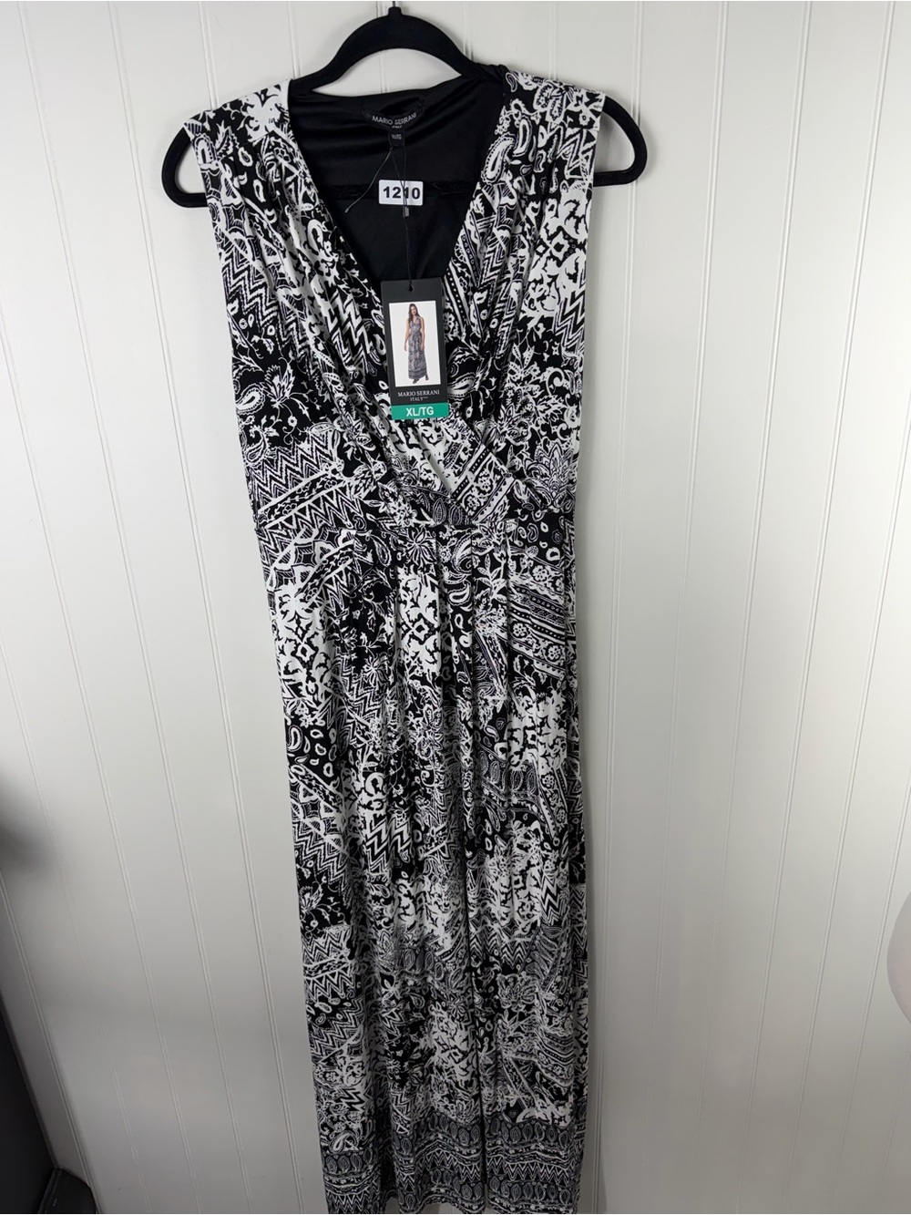Mario Serrani Italy Maxi Dress XL Black White Boho Paisley XXL